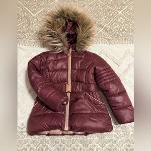 Michael Kors Deep Purple Jacket with Faux Fur Hood Size 4T EUC